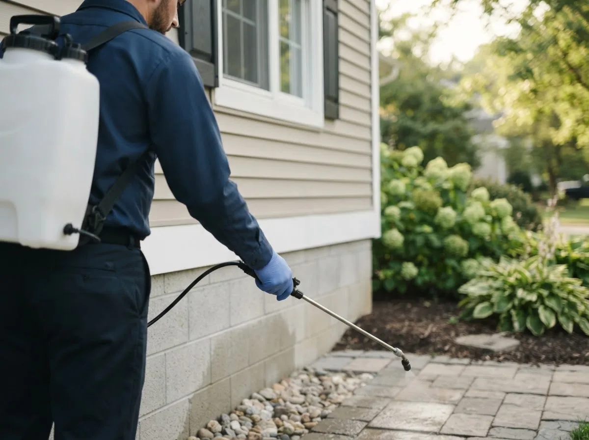 Pest control technician inspecting a home in Waterloo, IN